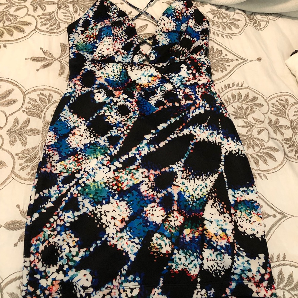 Bebe Mini Satin Print Dress